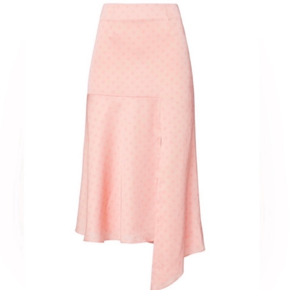 Keepsake The Label | Blush Pink Polkadot Asymmetrical Hem Midi Skirt Size XS 0
